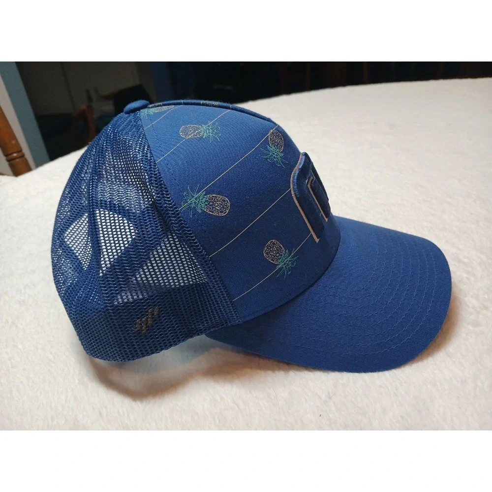 Travis Mathew Blue Pineapple Print Yupoong Adjustable Trucker Hat